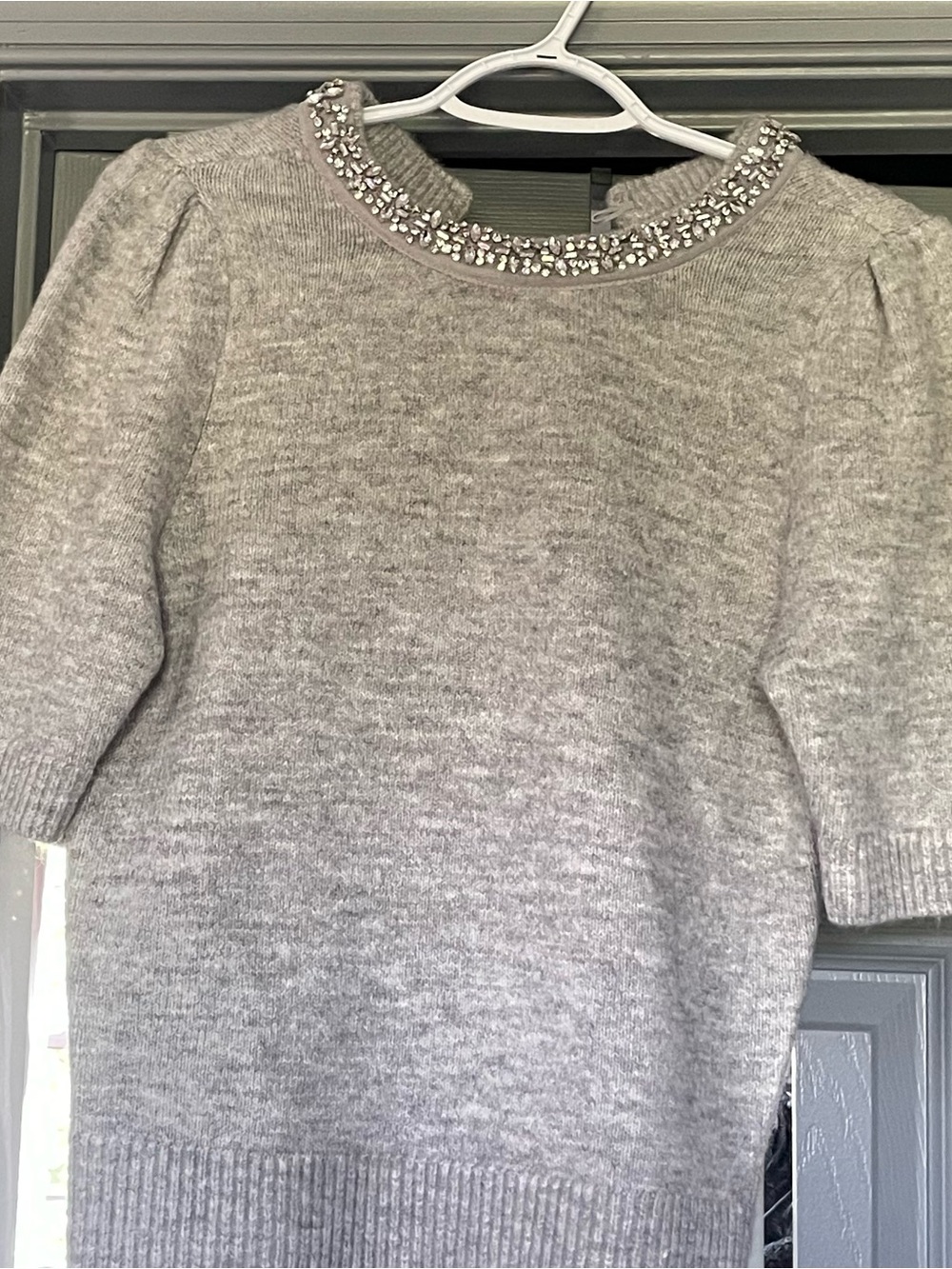 Marled Gray Embellished Crewneck Sweater